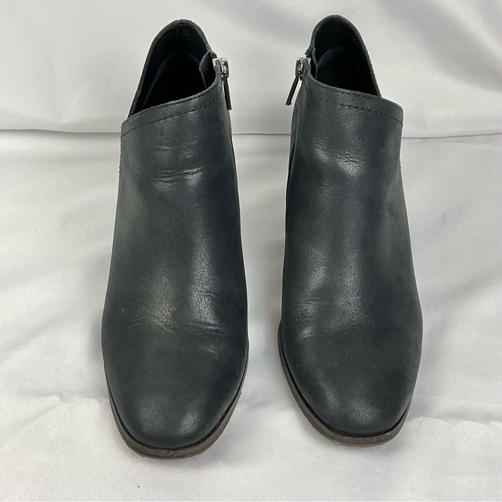 Lucky Brand Black Booties Panally Leather Ankle Boots Block Heel Sz 9.5 / 41